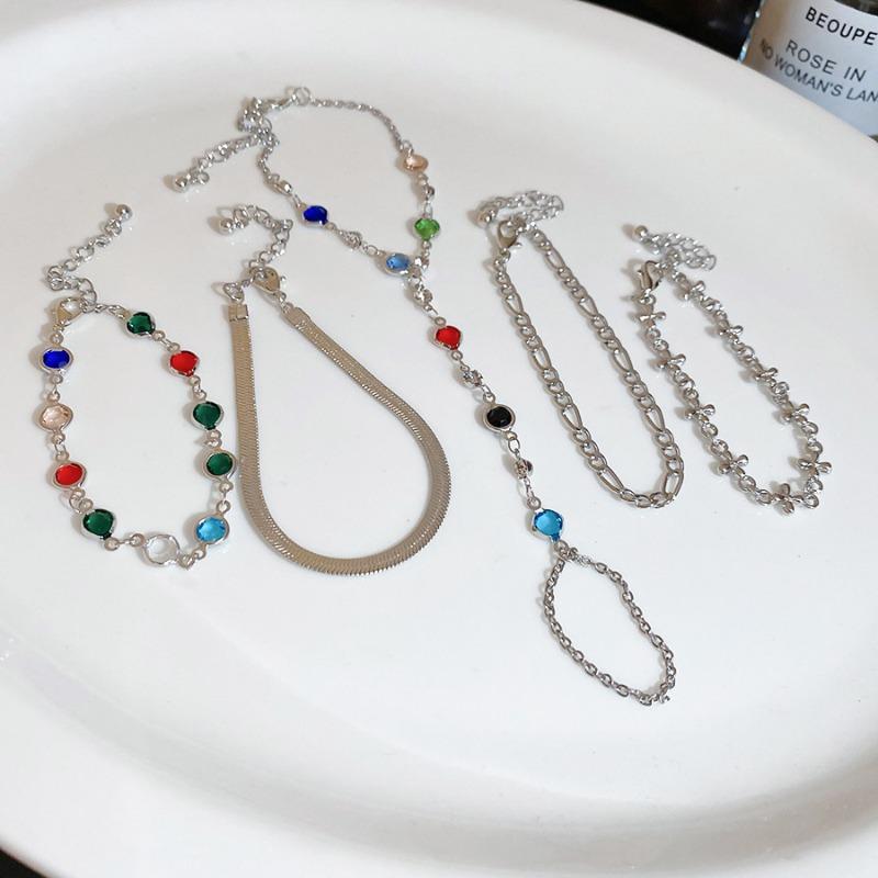 Crystal Beaded Chain Bracelet Set, Light Luxury High-end Bracelet Stacked with Retro Temperament Commuter Jewelry Women