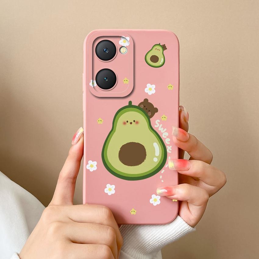 For Vivo Y03t Y02t iQOO U5x Z9 Lite Y400 Pro Y18i Y18t Cute Avocado Pattern Phone Case Lens Protection Liquid Silicone Shockproof Shell For Vivo Cover