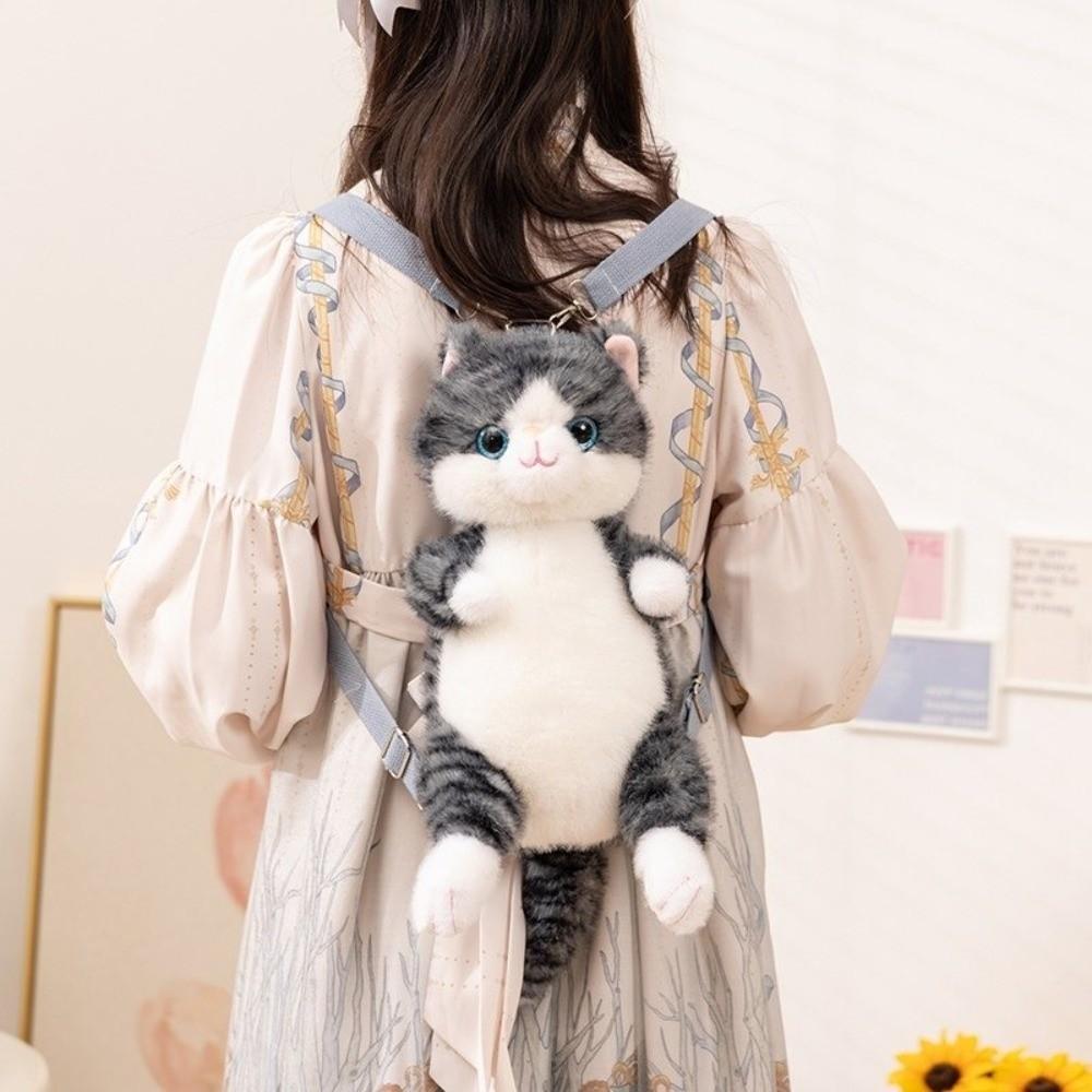 Soft Stuffed Animal Daypack Lovable Simulation Cat Bag Fashion Cat Plush Backpack  Kids