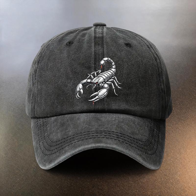 A Vintage Realistic Style Scorpion Print Washed Cap Perfect for Daily Outings As a SunShielding Baseball Hat This Trendy Coup