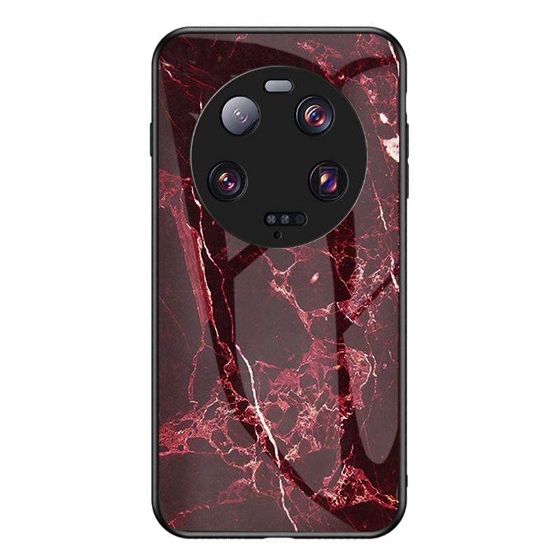 

For Xiaomi 13 Ultra Tempered Glass Back Cover PC+TPU Marble Pattern Phone Case Blood Red Marble