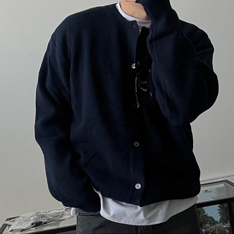 Men's High-End Woolen Cardigan - Round Neck, Autumn/Winter Casual Knitwear