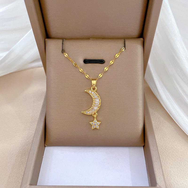 Titanium Steel Micro-Inlaid Luxury Necklace: Elegant Full Diamond Gold Design for Women