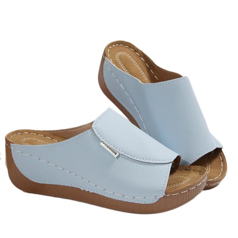 Women's Shoes Summer New Comfortable Wedge Slippers Simple Outer Wear Thick-soled Wedge Slippers