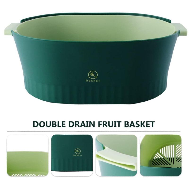 Large Thickened Removable Fruit Vegetable Washing Basin Household Double-Layer Cleaning Plastic Drain Storage Basket For Kitchen