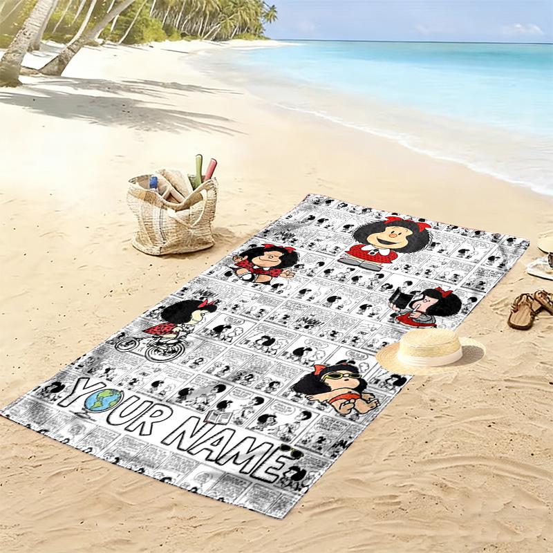 Name Custom Mafalda Print Beach Towel, Large Soft Quick Dry Towel for Beach Camping Swimming
