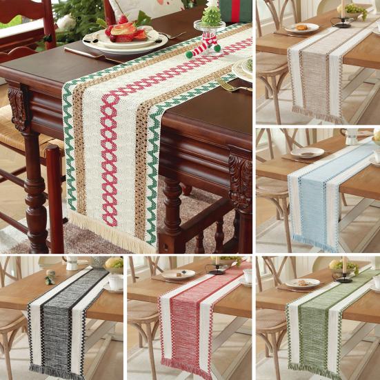 Knitted Table Runner Bohemian Table Runner with Tassels Rustic Table Runner for Farmhouse Dining Table Dresser Decoration