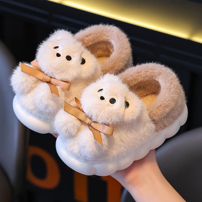 

Children s cotton slippers for girls, winter plush lined, thickened, warm, soft-soled, non-slip, cartoon bear furry shoes, parent-child style 26-27Inner Length16.5cm2-