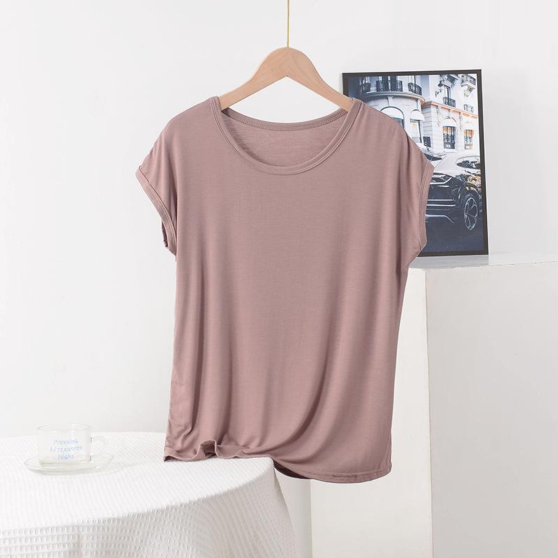 Summer Top for Moms Solid Color Ladies' Loose Fit Modal T-Shirt Plus Size Round Neck Short Sleeve T-shirt