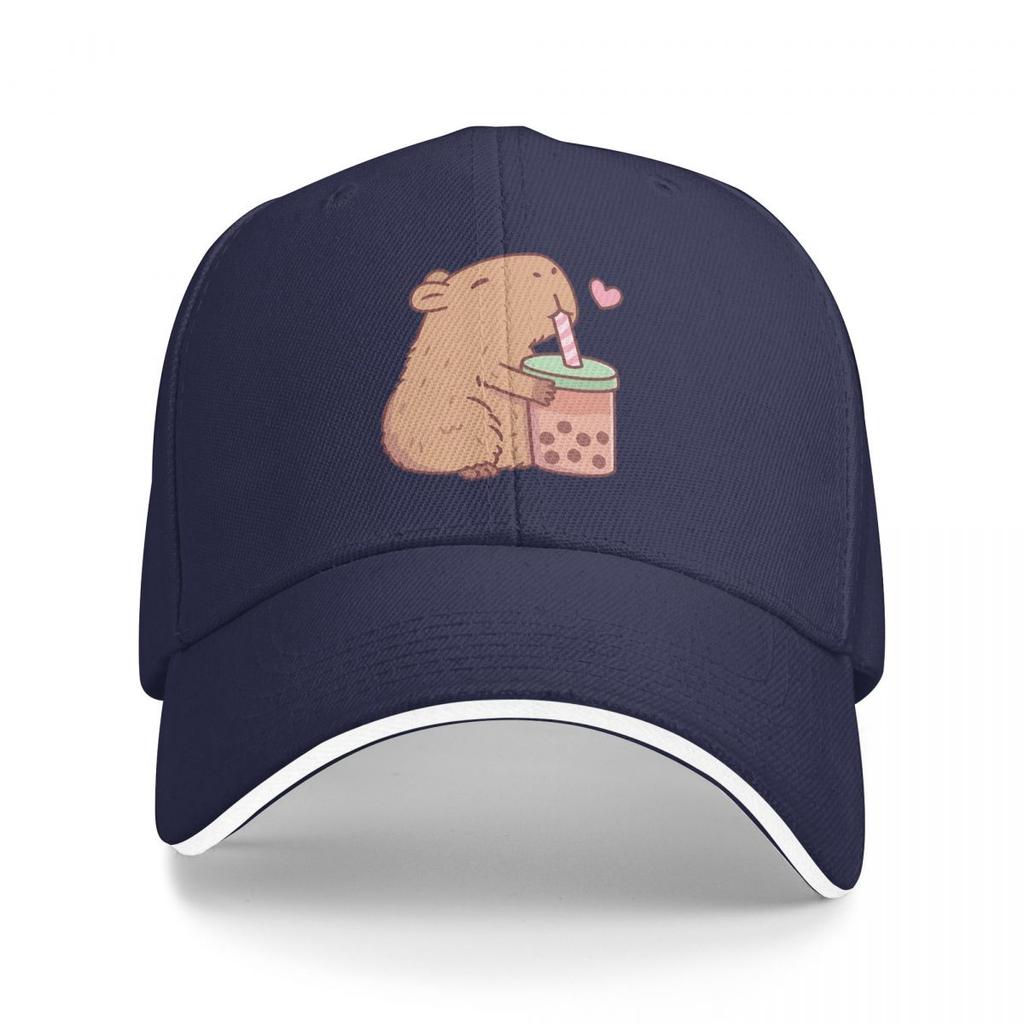 Cute Capybara Loves Bubble Tea Thermal Baseball Caps Snapback Baseball Hats Breathable Casual Casquette for Men And Women