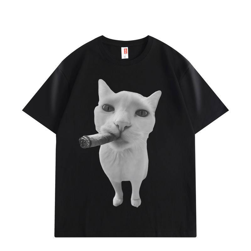 

Cat Smoking Cigar Funny Meme Graphic T Shirts Men Women Fashion Vintage Short Sleeve T-shirts Summer Loose Cotton T-shirt S