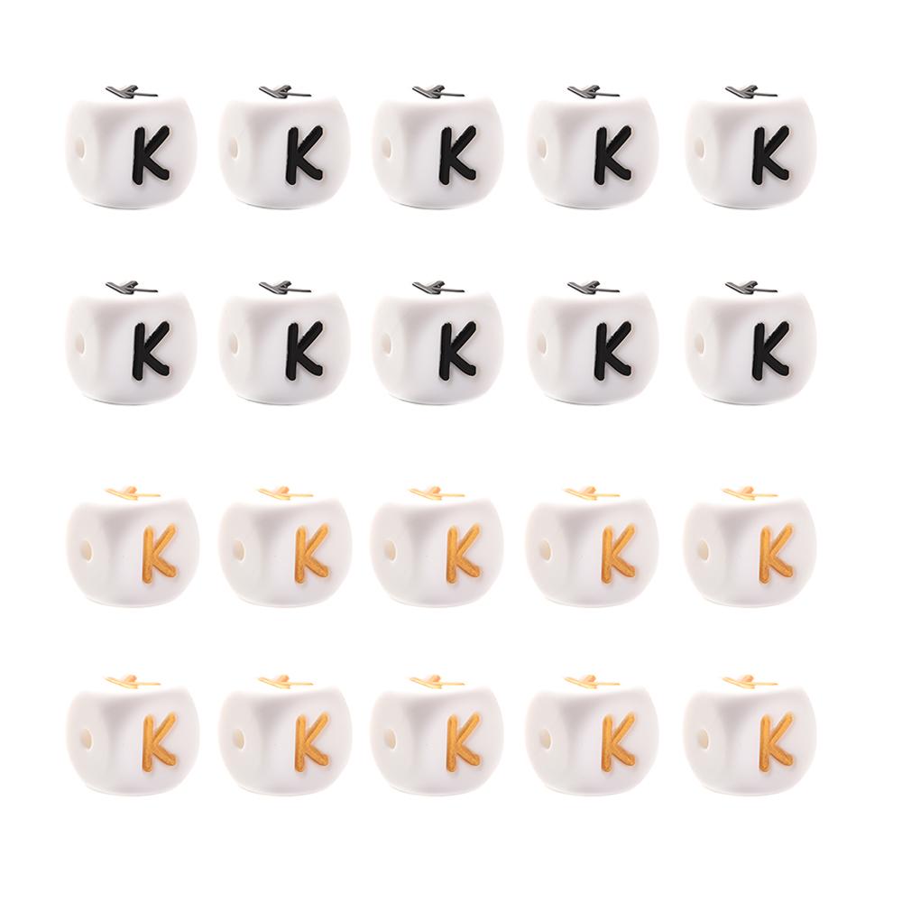 10Pcs 12mm Silicone Beads Letters Golden Black English Alphabet Letter Bead Bpa Free Material for Diy Chew Necklace Teether Toys