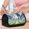 1pc Football Star Design Double Layer Flip Pencil Case - Large Capacity Zipper Closure, Durable Polyester Oval School & Office Supplies Organizer, Por