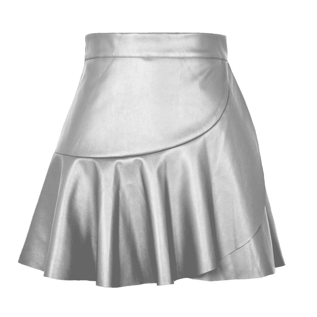 Women High Waist Bodycon PU Leather Skirts Office Ladies Bandage Ruffles Mini Skirt