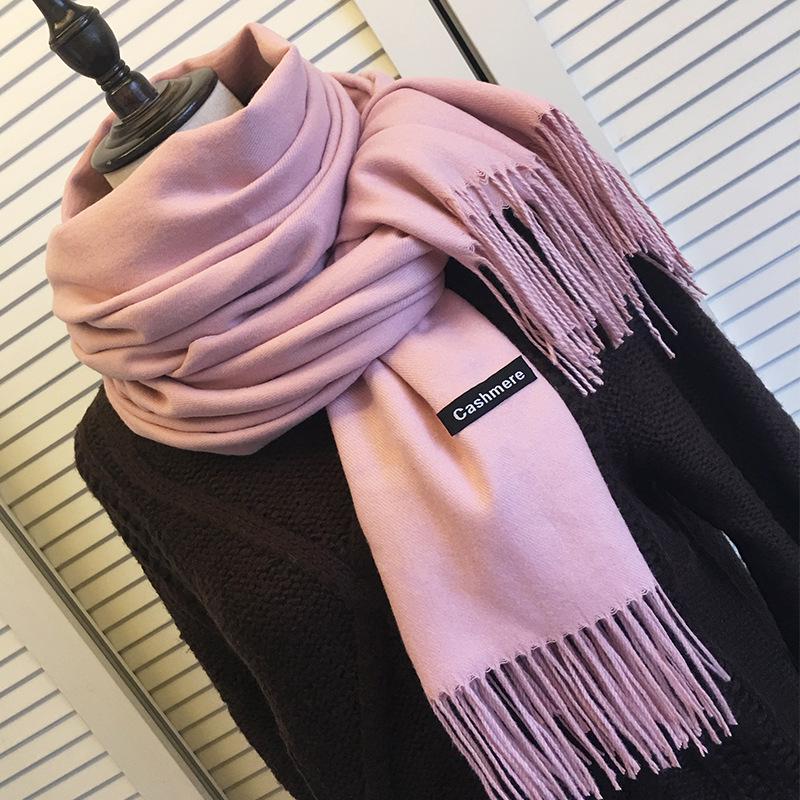 Imitation Cashmere Scarf - Solid Color, Warm Red & Navy Blue with Tassels, Perfect for Ladies' Winter Wear and Annual Meetings