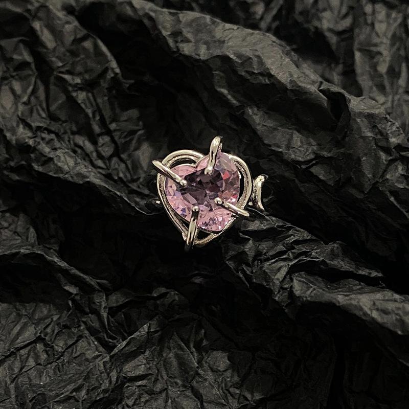 

Girl S Heart Pink Diamond Zir*****Pening Niche Design Sense Cold Wind Irregular Ring Female Tide Adjustable opening