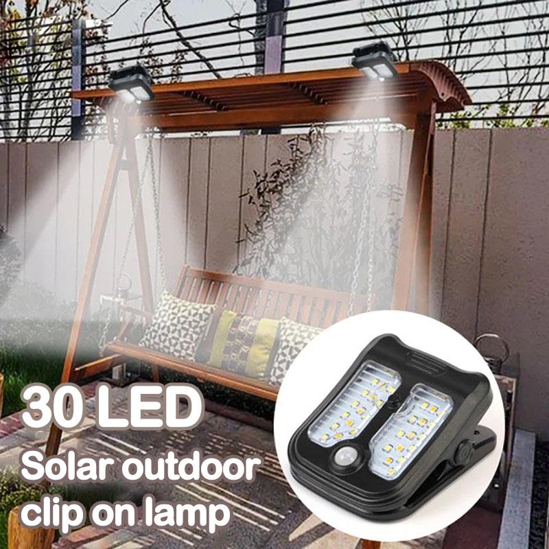30 LED Solar Garden Outdoor Lights Clip Light Waterproof Motion Sensor Camping Lamp Rechargeable for Landscape Outdoor Wall Deco