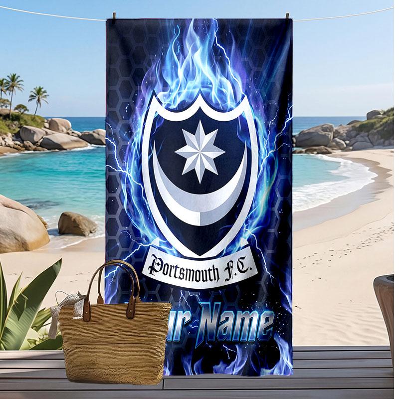 Portsmouth FC Personalized Printed Beach Towel Soccer Logo Support Custom Name Text Absorbent Towel For Sport Travel Special Gift