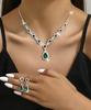 Set Earrings Necklace Wedding Silver Elegant Emerald Zircons B23
