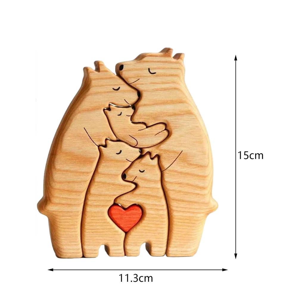 Motyw Rodziny Niedźwiedzi Drewniane Puzzle Artystyczne Drewniana Rzeźba DIY Słodki Członek Rodziny Niedźwiedzi Puzzle Dekoracja na Biurko do Domu Prezent na Dzień Matki