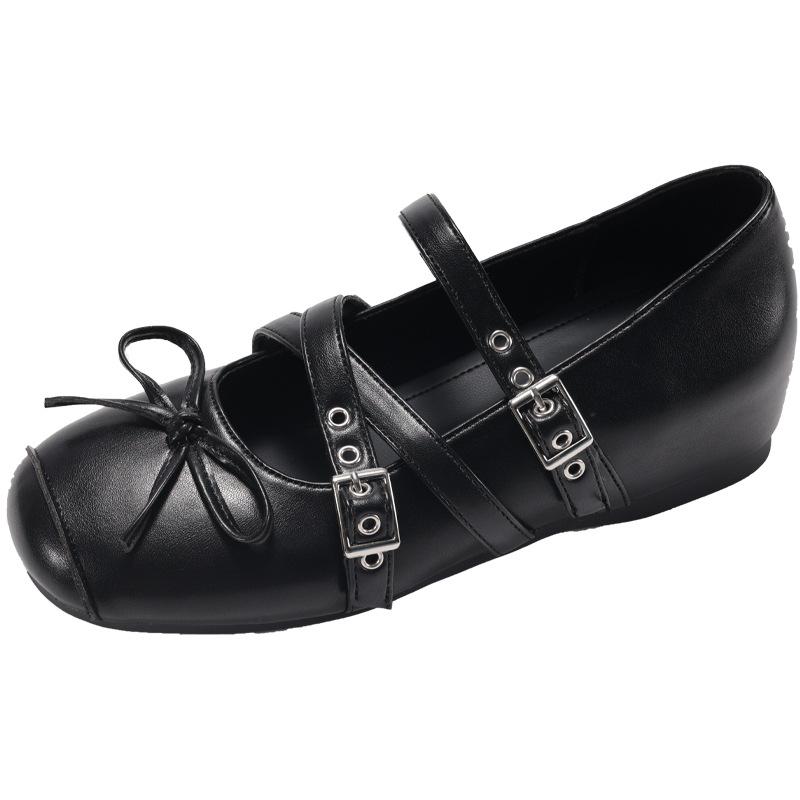 Silver Inner Height Increase 6cm Ballet Single Shoes Women's Summer New French Bow Mary Jane Shoes Flat Large Size Women's Shoes