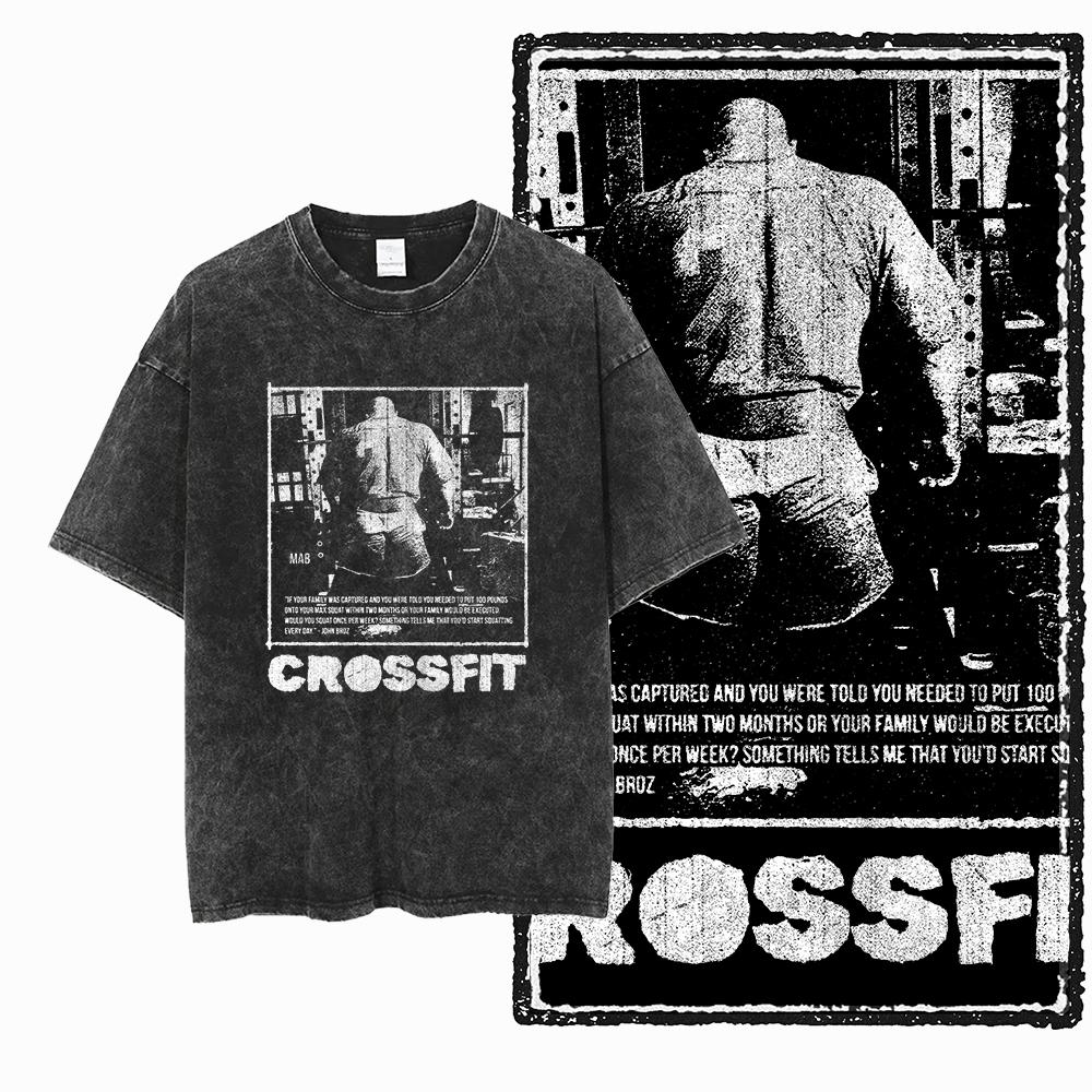 YG BODY BUILDING  Printed Cotton Acid Washed Graphic Unisex T Shirt Cool CROSSFIT Streetwear Men Tshirts Big Size Tee for men