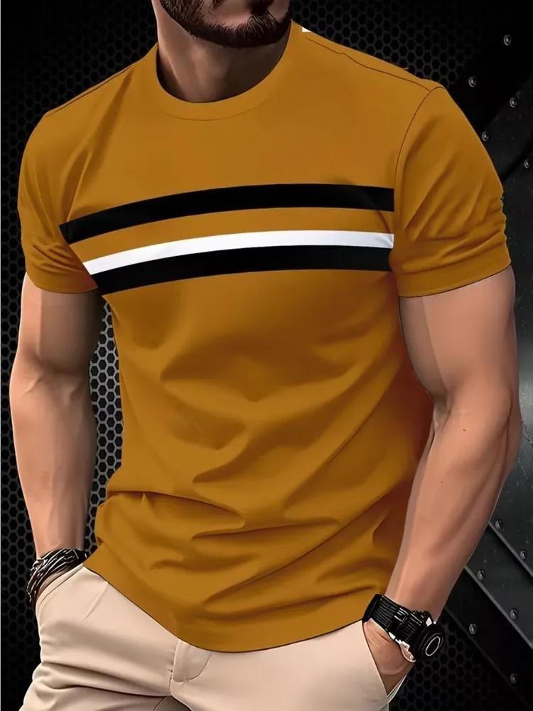 Fashion Loose Simple Men s Short Sleeve Comfortable Versatile Striped Printed Top Casual T-Shirts Men’s XS