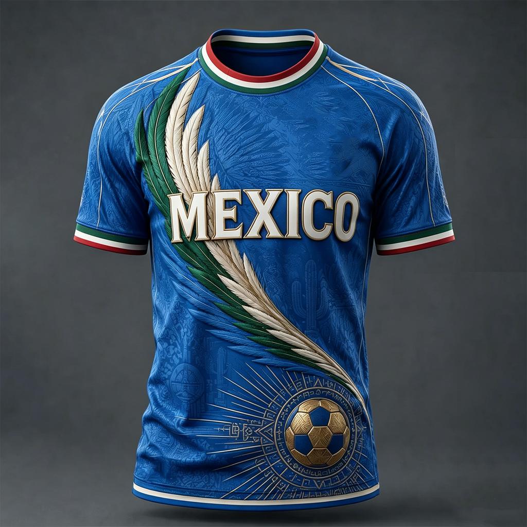 Men's Casual Round Neck Short Sleeve T-Shirt Lightweight Breathable Soccer Print with Mexico Graphic