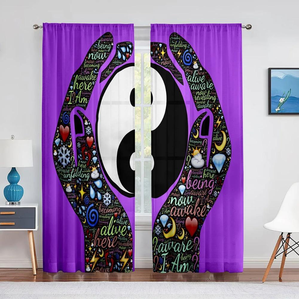 Yin Yang Trippy Psychedelic Art Tulle Voile Curtains for Bedroom Window Decor Living Room Sheer Curtains Blinds Chiffon Window Drapes