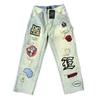 Badge Washed Ripped Personality Embroidered Jeans American High Street Style Casual Pants Trousers