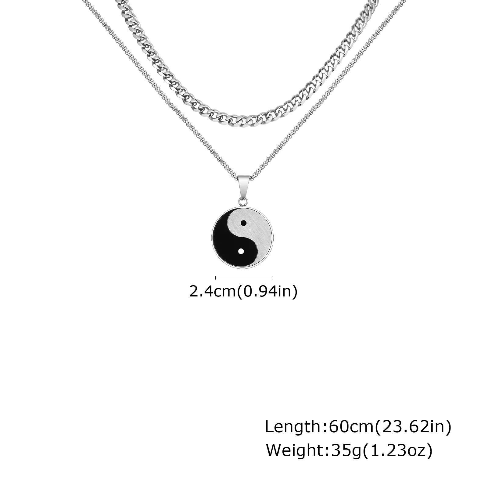 

Vnox 2pcs/set 60cm Yin Yang Pendants Necklaces with 50cm Cuban Chain, Stainless Steel Chain Necklace for Men, Retro Jewelry Gift