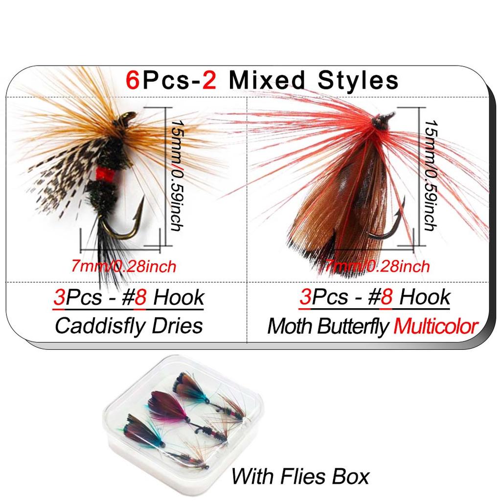 Fishing Lures - 6/10Pcs/Box Realistic Moth Butterfly & Caddisfly Dries Mixed Bait Lure Kit Fishing for Trout Artificial Bait