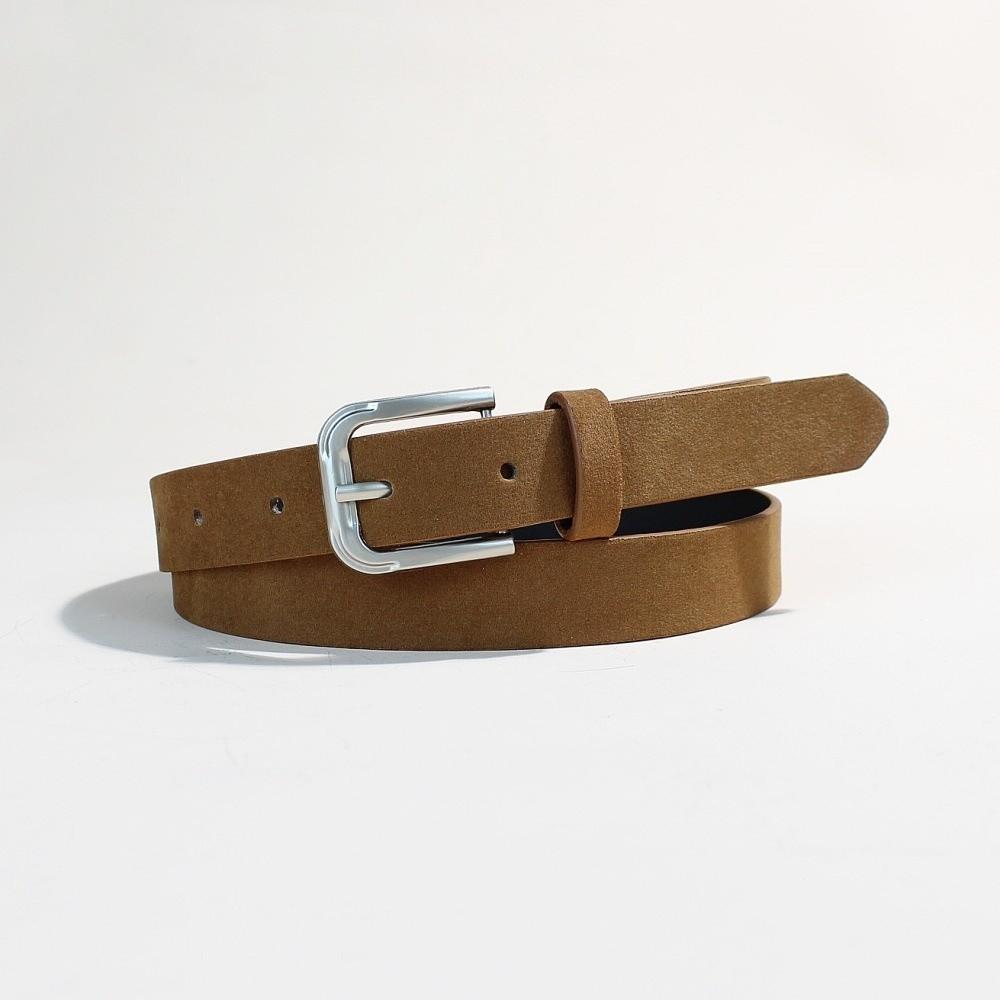 Luxury Design Suede Leather Belt Pin Buckle Vintage Women Waist Belt Versatile Retro Frosted Thin Waistband Jeans Decoration
