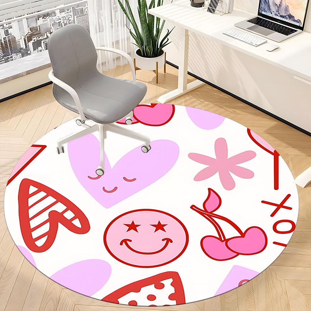 1pc Cherries Hearts Office Round Rug, Non-slip, Soft and Durable Office Rug for Interior Decoration, Perfect for Office, Beautiful Decoration yy260323