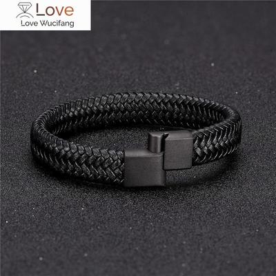 Punk Erkek Deri Bileklik Siyah Paslanmaz Çelik Manyetik Toka Örgülü Dokuma Bilezik Pulseras Aşıklar Hediyesi