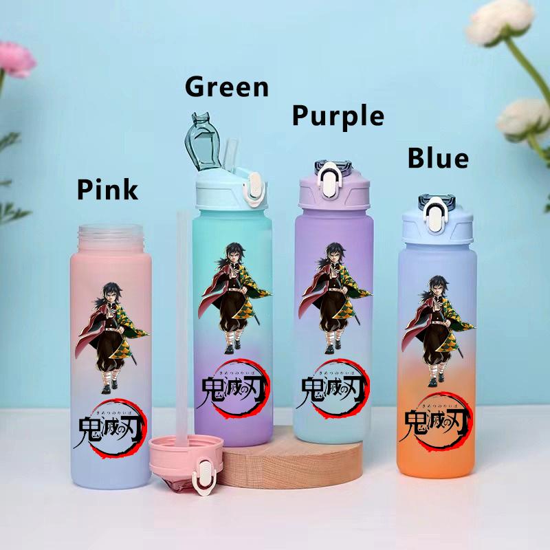 750ML Demon Slayer Cartoon Plastic Gradient Water Cup Portable Leak Proof Water Bottle Student Outdoor Sports Travel Water Cup