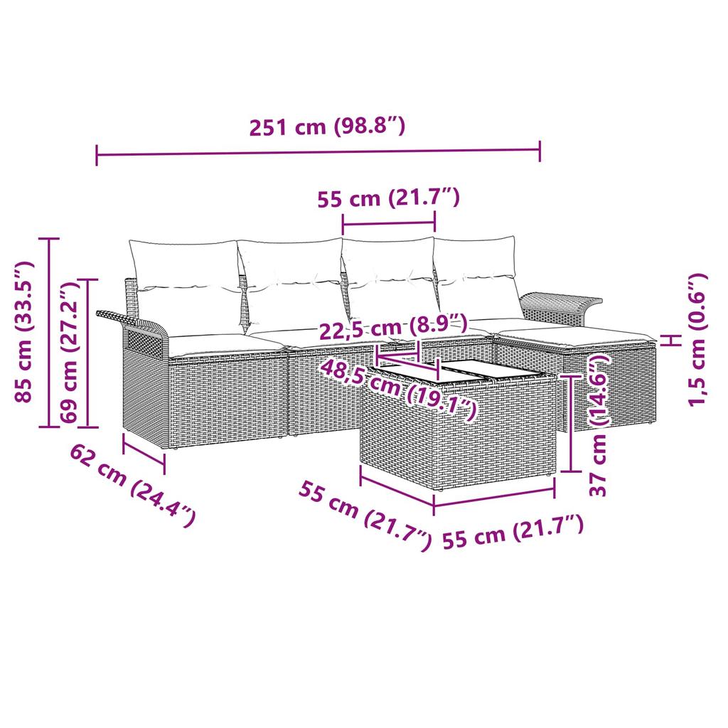 Garden Sofa Set with Cushions 6 Pcs Grey Poly Rattan