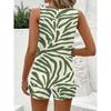 Women Zebra Print Sleeveless Top And Drawstring Shorts Two Piece Set