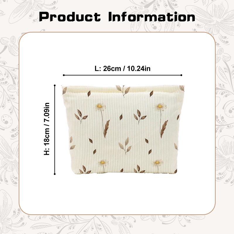 Multi-Functional Corduroy Cosmetic Bag with Daisy Print Soft Floral Pouch for Makeup Organizer and Daily Essentials Storage