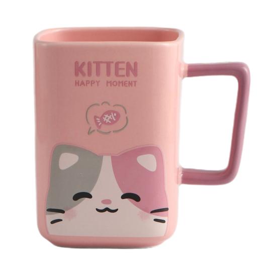 

Керамическая кружка с изображением кота, кофейная кружка, квадратная художественная чашка, 420 мл, большая емкость, мультяшная чайная кружка, модная посуда для напитков, подарок для мужчин и женщин