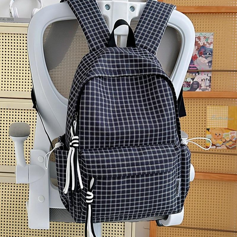 Schoolbag Retro Hong Kong Style Plaid Junior High School Female Students Lightweight College Style Schoolbag Female Lightweight Backpack Casual