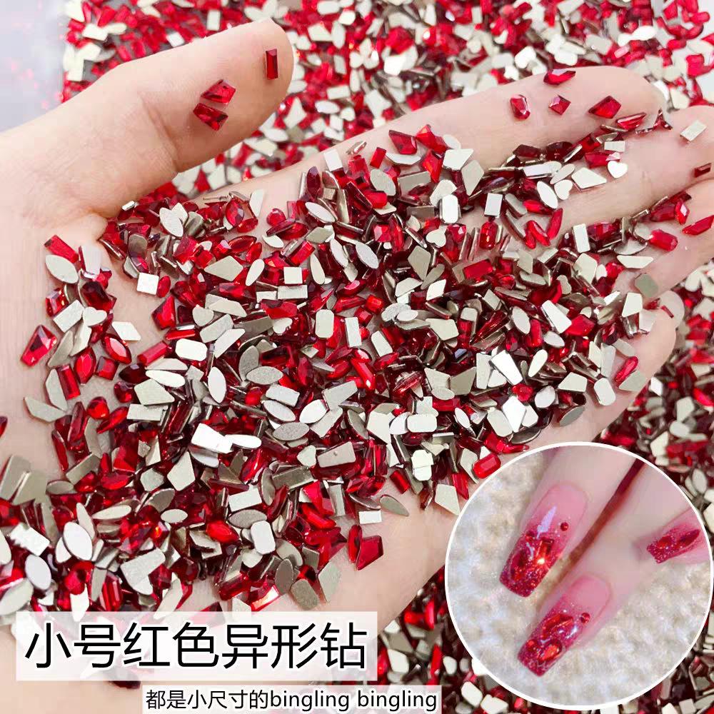 Whole Pack New Year'S Christmas Small Big Red Flat Bottom Special-Shaped Diamond Nail Art Nail Ornament Red Special-Shaped Diamond
