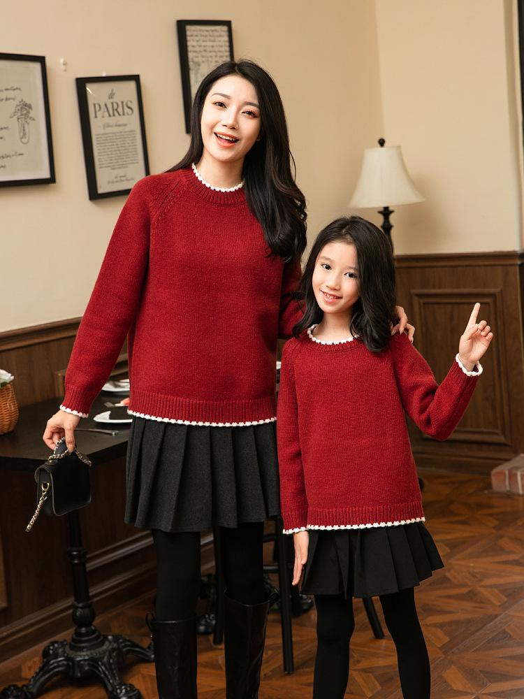 2025 Knit Red Family Sweater: Thickened Round Neck Pullover for Parent-Child, Couples & Casual Wear
