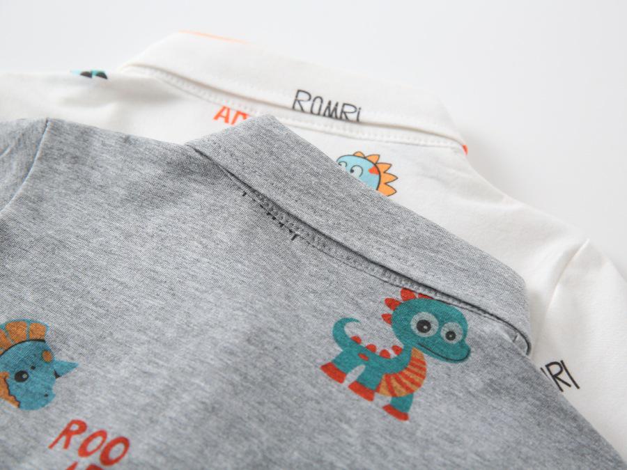 Pojkpolotröja med dinosaurieslag - Långärmad trendig topp med tecknat tryck (2026 Ny ankomst)