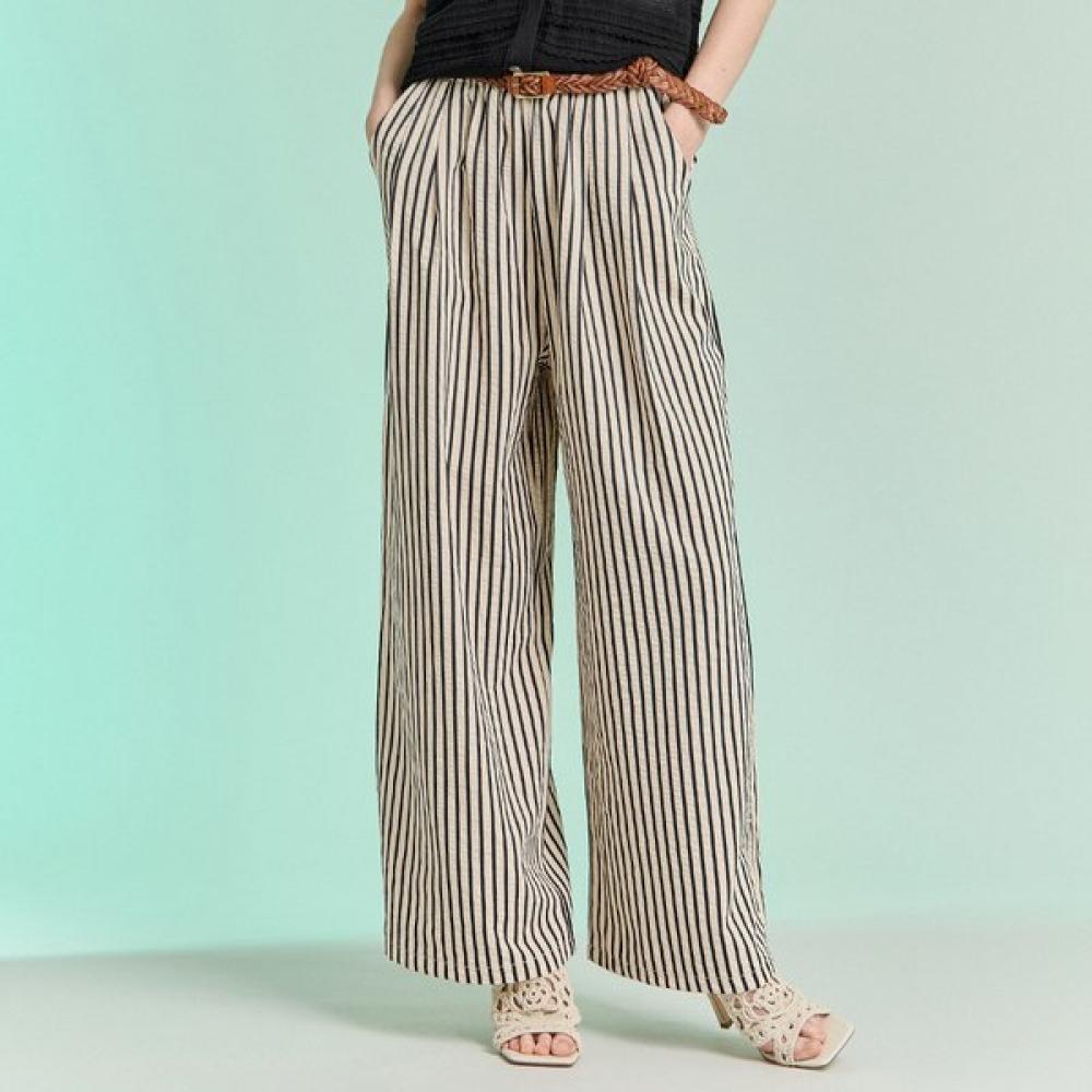 

Maxza Stripe Seersucker Banding Wide Pants Zd06ql006on Braun/FREE