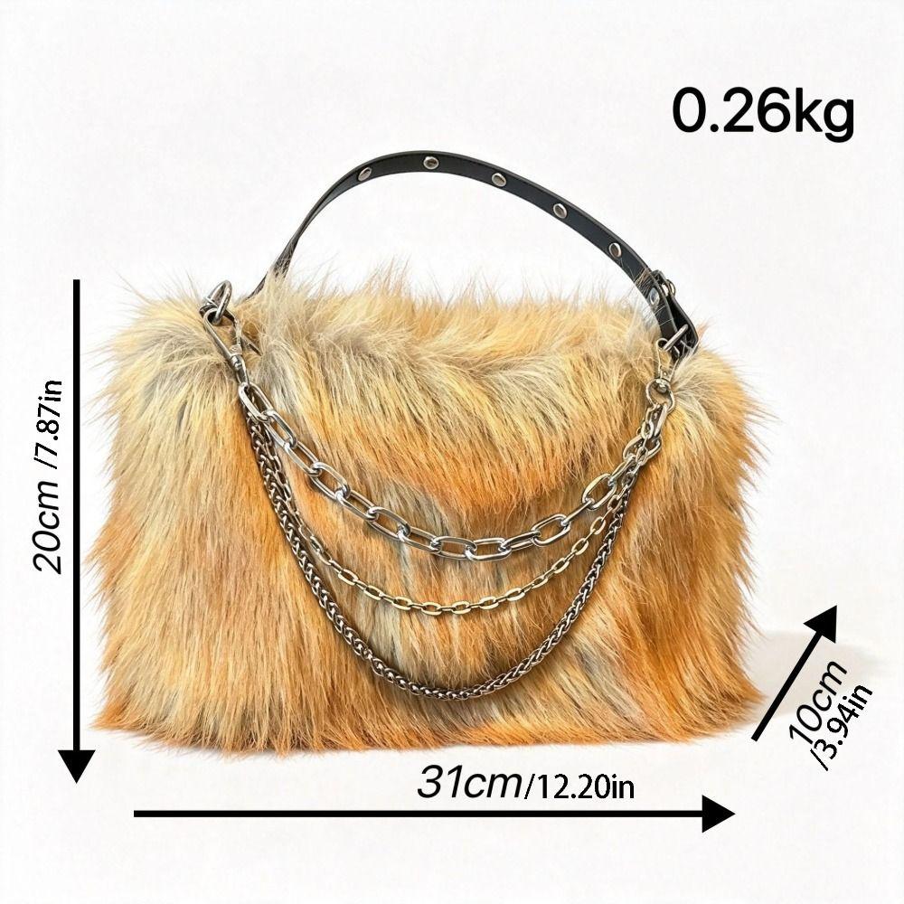 Y2k Fluffy Hobo Bags Portable Armpit Bag Portable PU Handbag Daily