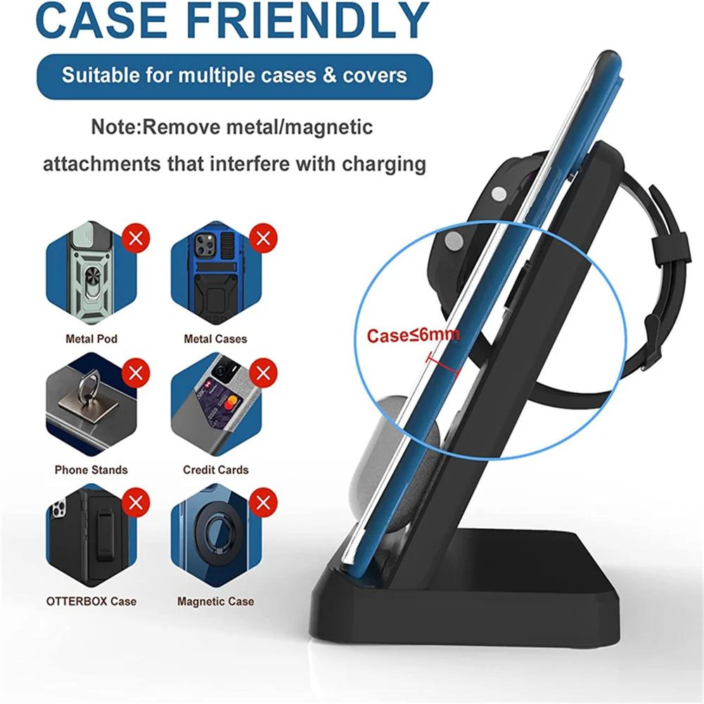 3 In 1 Wireless Charging Station Holder Multiple Devices Wireless Charger Dock With Type C Cable For Watch Earphones Smart Phone
