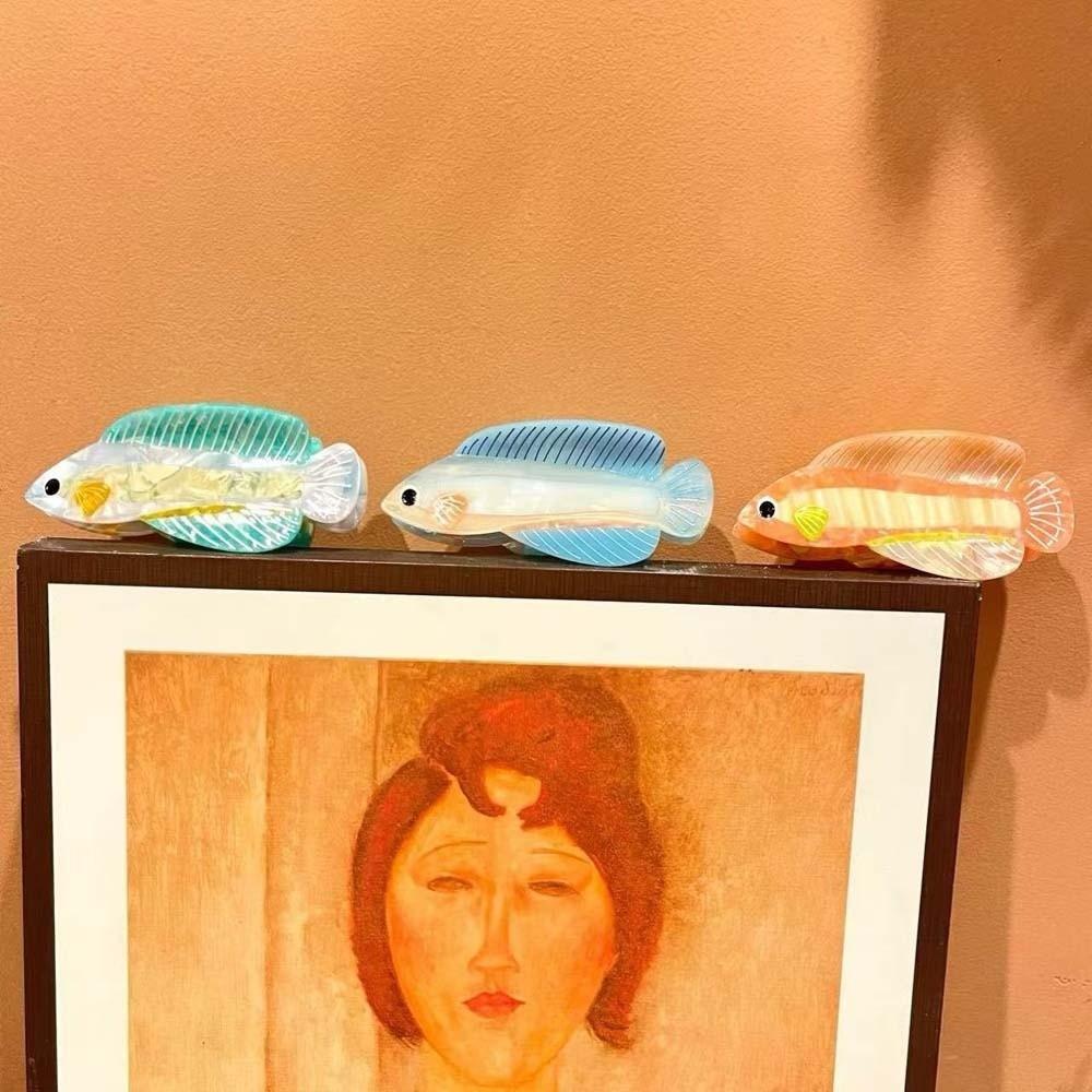 Korean Style Silver Arowana Shark Clip Acrylic Acetic Acid Hair Claw Guppy Hair Claw  Travel