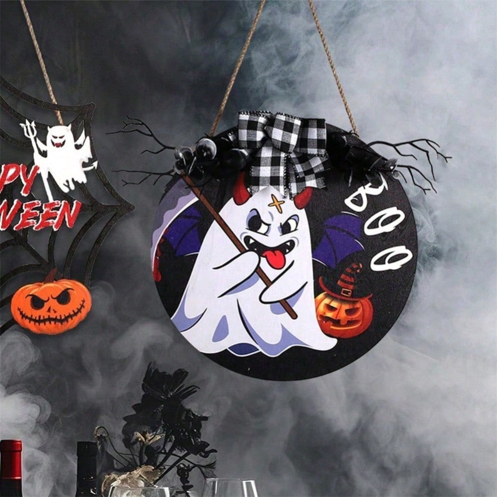

Spooky Devil Ghost Halloween Door Hanger Scary Hanging Plaque Home Decor 20x20 разноцветный