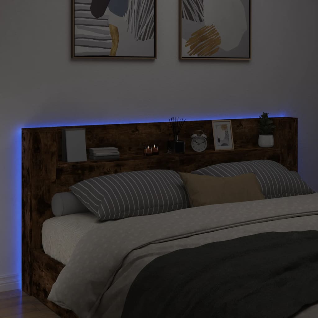 LED Headboard with Shelf Smoked Oak 220 X 16.5 X 103.5 Cm